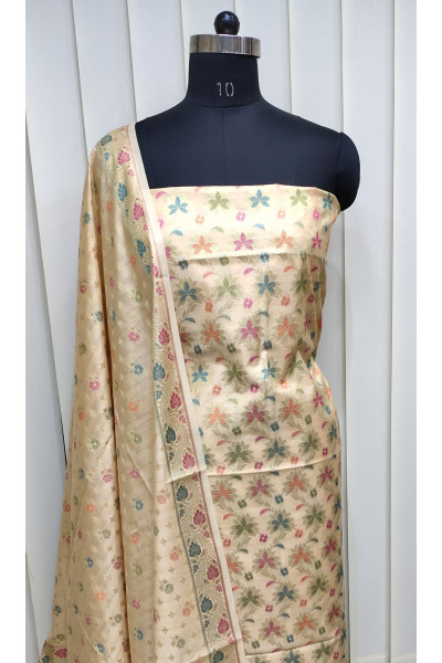  All Over Banarasi Butta Weaving Work Design Peach Puff Katan Silk Suit Fabric Set (SF5)